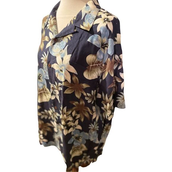 Tasso Elba Men's Button Down Shirt Collared Floral 100% Silk Navy Blue XL - Picture 10 of 11